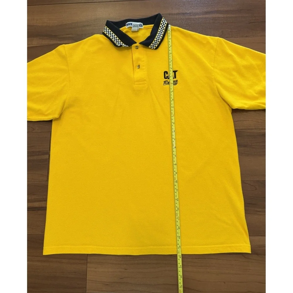 Vintage CAT Racing Polo Shirt Jerzees Yellow Checkered Burton 22 USA Men's Large